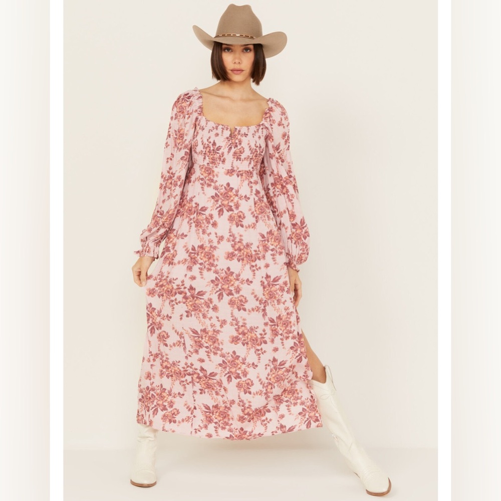 Free People Jaymes Floral Print Square Neck Long Sleeves XL